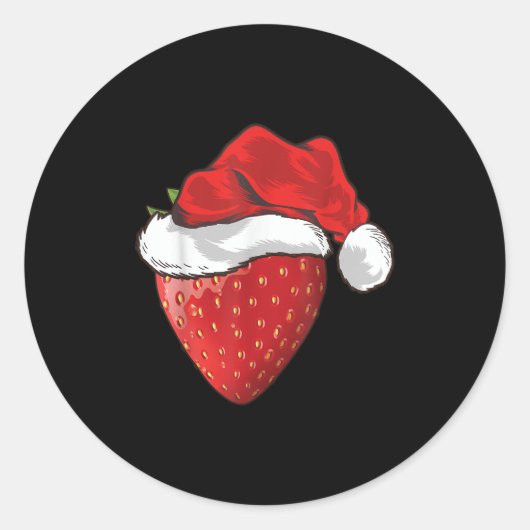 Sticker Rond Strawberry Lover Gift Santa Hat Strawberry Christm (Devant)
