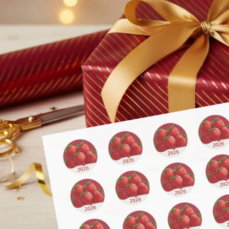Sticker Rond Strawberry New Year's Eve Party