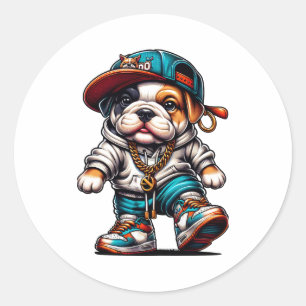 Sticker Rond 🐶 Streetwear Bouledogue chiot – Design Urbain Coo