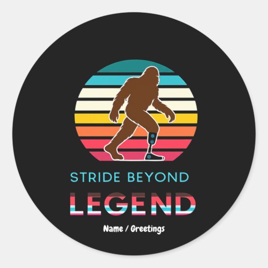 Sticker Rond Stride Beyond Legend Sasquatch Amputé Vintage (Devant)
