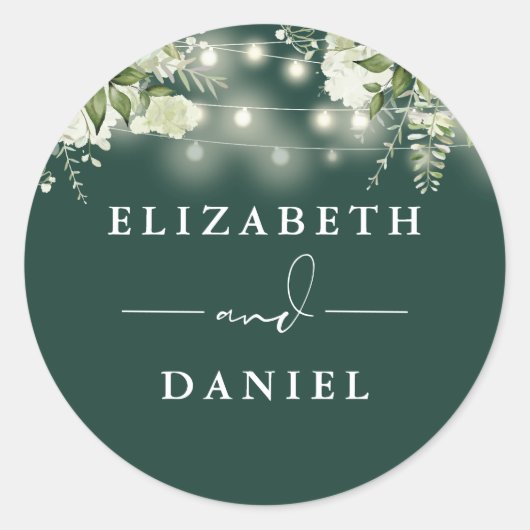 Sticker Rond String éclaire Floral Emerald Wedding Favor (Devant)