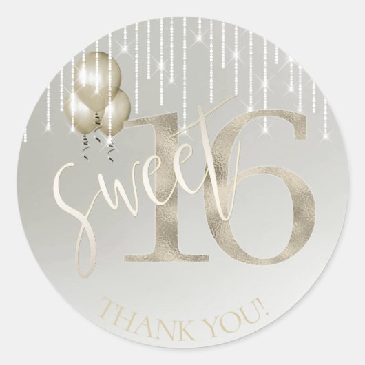 Sticker Rond String Lights & Balloons Sweet 16 Champagne ID473 (Devant)