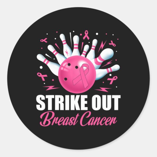 Sticker Rond Striout Bowling Ball Pins Cancer du sein Rose Ri (Devant)