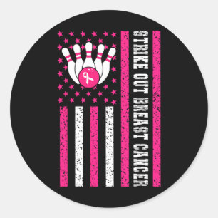Sticker Rond Striout Bowling Ruban Usa Drapeau Cancer du sein A