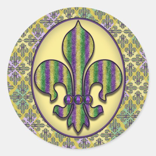 Sticker Rond Stripe Mardi Gras Fleur de lis (Devant)