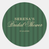 Sticker Rond Stripe Vintage Script Green Bridal Shower (Devant)
