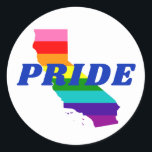 Sticker Rond Stripes gay pride sur Rainbow en Californie<br><div class="desc">Customisez avec votre choix de casquette; Customisez le texte comme vous le souhaitez</div>