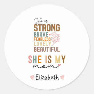 Sticker Rond Strong Mom Retro Script Super fête des mères