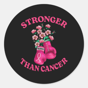 Sticker Rond Stronger Than Cancer Boxing Gloves Pink Ribbon Bre