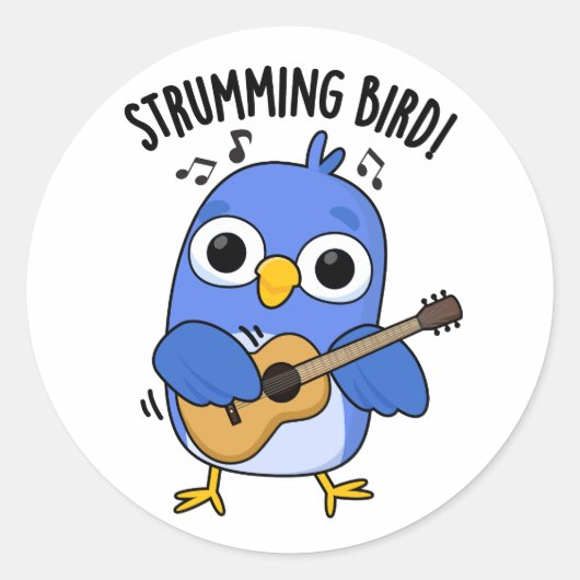 Sticker Rond Strumming Bird amusant animal jeu (Devant)