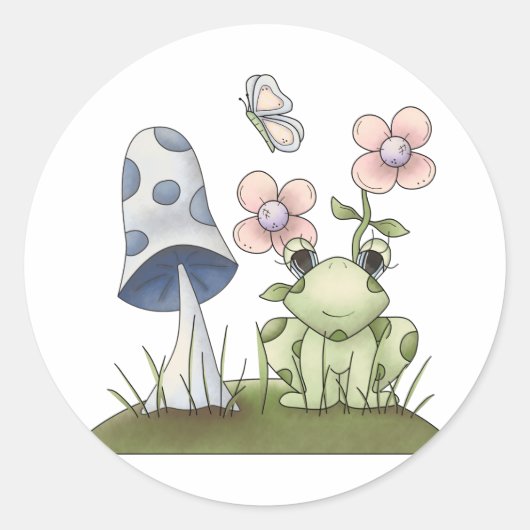 Sticker Rond Stups de printemps ・ Grenouille et champignon (Devant)