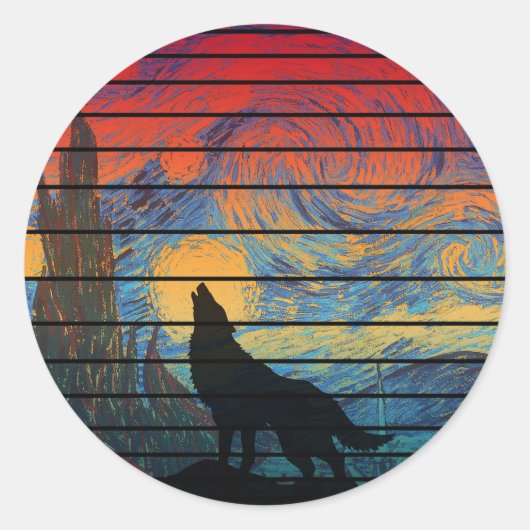 STICKER ROND STYLE ABSTRAIT HURLEMENT DE LOUP (Devant)