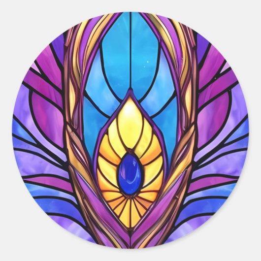 Sticker Rond Style Art Nouveau Vitrage Peacock Plumes (Devant)