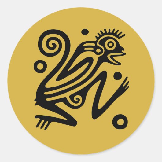 Sticker Rond Style Aztec Singe mexicain Noir sur or (Devant)