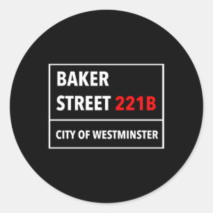 Sticker Rond Style Baker 221B Street D'Un Londres Royaume-Uni W