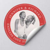 Sticker Rond Style Chic Photo Rouge Blanc Love Nom Mariage