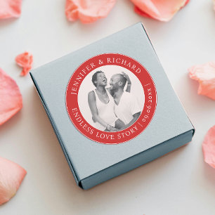 Sticker Rond Style Chic Photo Rouge Blanc Love Nom Mariage