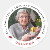 Sticker Rond Style Chic Rouge Blanc Noël Cookie Photo Nom (Devant)