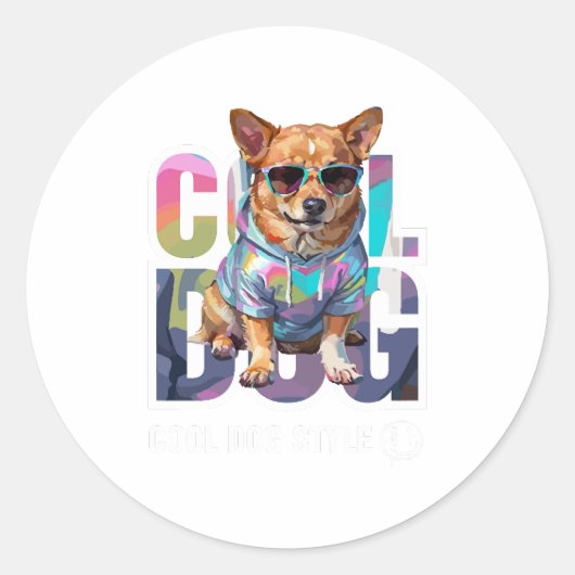 Sticker Rond Style chien cool (Devant)