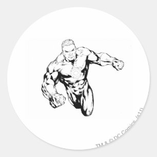 Sticker Rond Style comique - Lanterne verte, noir et blanc