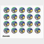 Sticker Rond Style Crayon modifiable - Voyage système solaire (Feuille)