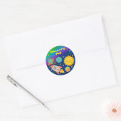 Sticker Rond Style Crayon modifiable - Voyage système solaire (Enveloppe)