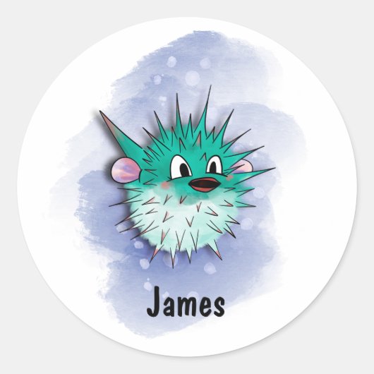 Sticker Rond style d'aquarelle de poisson vert (Devant)