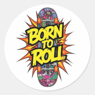 Sticker Rond Style de bande dessinée rétro "Nés pour rouler" Sk