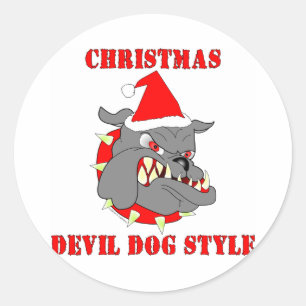 Sticker Rond Style de chien de diable de Noël de Marine Corps