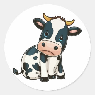 Sticker Rond style de dessin animé de veau mignon