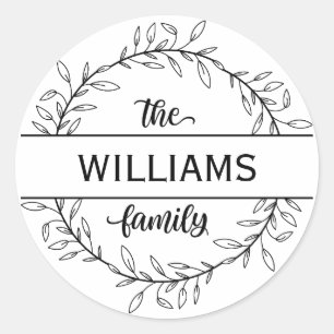 Sticker Rond Style de ferme Nom de famille Monogramme Mariage