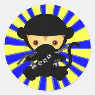 Sticker Rond Style de Ninja Kawaii de singe