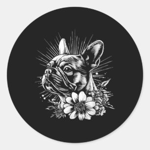 Sticker Rond Style de tatouage Amoureux des chiens rétro frança