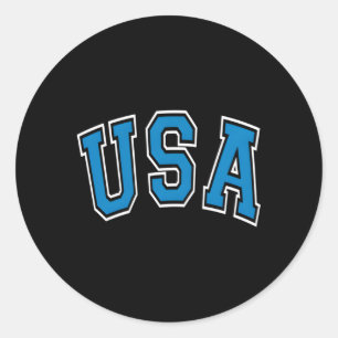 Sticker Rond Style de Varsity américain Texte bleu avec contour
