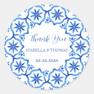 Sticker Rond Style élégant simple Fleur Bleue Blanc style