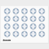 Sticker Rond Style élégant simple Fleur Bleue Blanc style (Feuille)