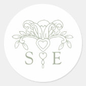 Sticker Rond Style fleur de lis de printemps monogramme vert (Devant)