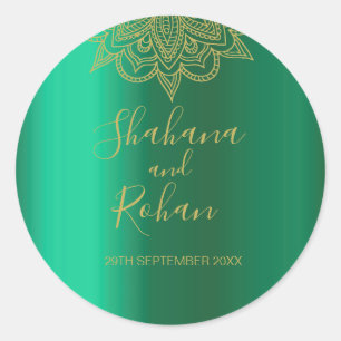 Sticker Rond Style Indien Gree Gold Coloré Moderne Chic Mariage