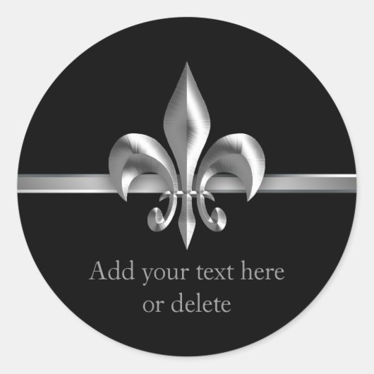 Sticker Rond Style Métal Brossé Fleur de Lis Argent (Devant)