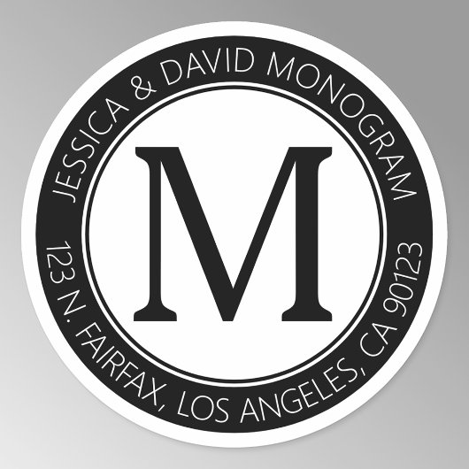 Sticker Rond Style moderne classique | Adresse de retour noir e
