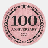 Sticker Rond Style Parties scintillant rose 100 Anniversaire Lo (Devant)