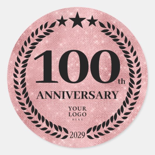 Sticker Rond Style Parties scintillant rose 100 Anniversaire Lo (Devant)