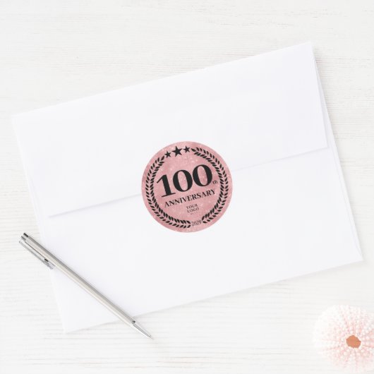Sticker Rond Style Parties scintillant rose 100 Anniversaire Lo (Enveloppe)