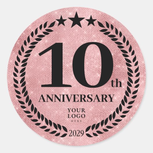 Sticker Rond Style Parties scintillant rose 10e anniversaire lo (Devant)