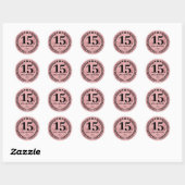 Sticker Rond Style Parties scintillant rose 15e anniversaire lo (Feuille)
