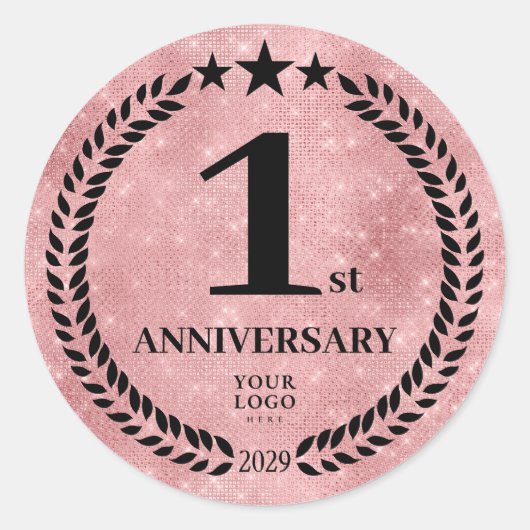 Sticker Rond Style Parties scintillant rose 1er anniversaire Lo (Devant)