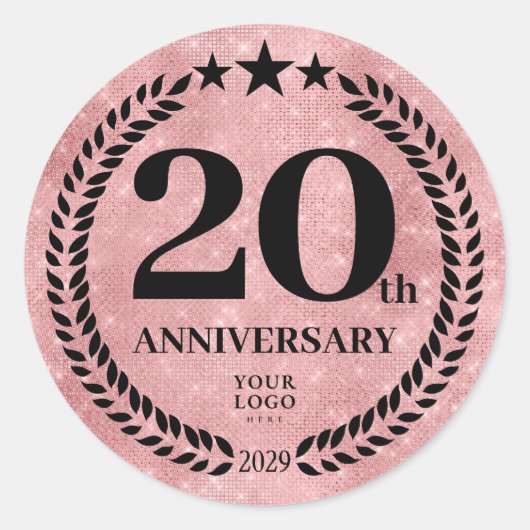 Sticker Rond Style Parties scintillant rose 20e anniversaire Lo (Devant)