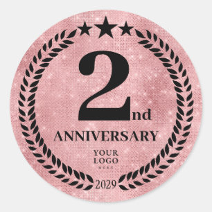 Sticker Rond Style Parties scintillant rose 2e anniversaire Log