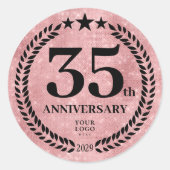 Sticker Rond Style Parties scintillant rose 35e anniversaire lo (Devant)
