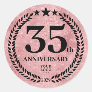 Sticker Rond Style Parties scintillant rose 35e anniversaire lo